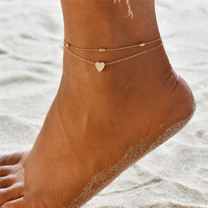 Anklet with Hearts, Bohemian Anklet Bracelet, Ankle Jewelry