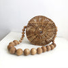 Wood Bead Shoulder Bag, Woven Circular, Round Bamboo Crossbody Totes Vintage Summer Beach Clutch