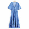 Floral Maxi Dress Women summer long dress cotton Tassel Ruffle Tie Lace Up Boho Beach Vintage Dress