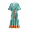 Floral Maxi Dress Women summer long dress cotton Tassel Ruffle Tie Lace Up Boho Beach Vintage Dress
