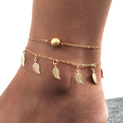 Anklets with Leaves, Bohemian Anklet Bracelet, Ankle Jewelry