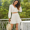 White Embroidery Cropped Top Skirt Set