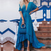 Bohemian Slit Maxi Dress Summer V-Neck Waist Cotton Party Dresses for Women Elegant Ruffles Fashion Asymmetrical Beachwear