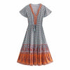 Floral Print Summer Beach Dress for Women Bohemian Ladies V-neck Short Sleeve Boho Chic Dresses
