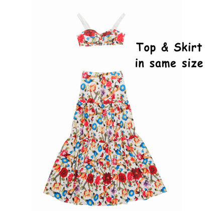 Floral Print Summer Maxi Dress Women Sleeveless 2 Piece Set Bohemian Dresses Chic Beach Dress