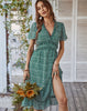 Ruffle Summer Midi Dresses Bohemian V Neck Short Sleeve Chiffon Sundress Loose Fit Boho Dress Beach