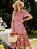 Summer Maxi Dresses Bohemian V Neck Beach Wear Print Short Sleeve Beachwear Loose Fit Long Dress