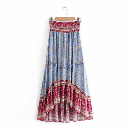 Rayon Printed Skirt For Women New Vintage Pleated  Asymmetrical Playful Lovely High Waist Seaside Vacation Beach Bohemian