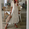 Embroidered Long Dress, Short Sleeve Ruffle Summer Dress