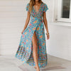 Summer Floral Print Boho Dress, V-neck, Beach Long Dress